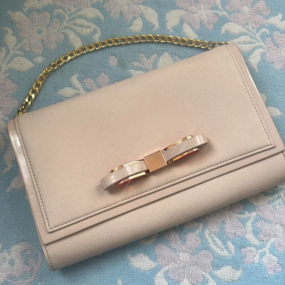 *Ted Baker London* Elegant Blush & Rose Gold Bow Envelope Clutch Handbag EUC